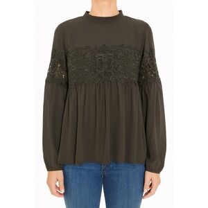 Gray Lace Sleeve Top Elegant Blouse‎ Party Cocktail Evening small